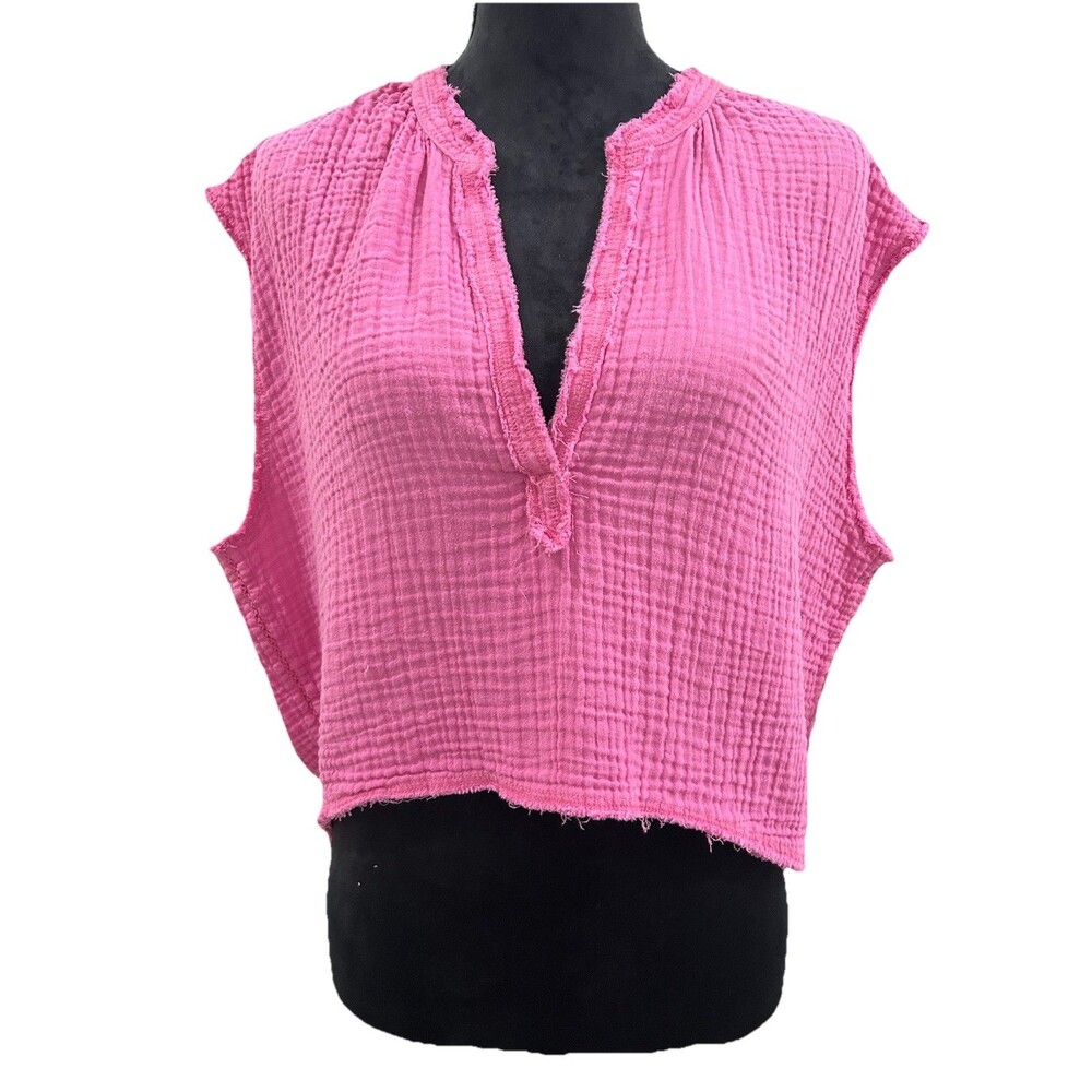 Aerie Womens Large Sleeveless Textured Top V Neck Pullover 100% Cotton